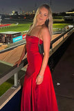 Vintage Satin Spaghetti Strap Mermaid High-slit Long Prom Dress Party Dress Evening Dress HZ1024