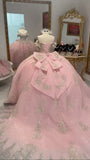 Elegant Sweetheart Pink Beaded Applique Sweet 16 Quinceanera A-Line Floor-length Prom Dress Birthday Dress Evening Dress Ball Gown HZ1024