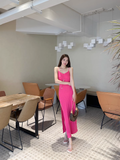 New Fashion Casual Rose Pink Sleeveless Halter Dress HZ1024