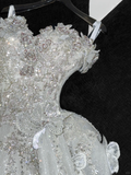 Gorgeous Shiny Beaded White Sweetheart Tulle Sequin Design Elegant A-Line Floor-length Wedding Dress HZ1024