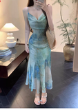 New Stylish Floral Design Elegant Casual Spaghetti Strap Dress HZ1024