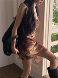 New Fashion Brown Irregular Hem Design A-line V-neck Spaghetti Strap Dress HZ1024