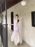 New Stylish Women Pink Butterfly Mermaid Spaghetti Strap Dress HZ1024