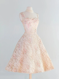 Retro Pink Floral Exquisite Embroidery Design A-Line Short Homecoming Dress Party Dress HZ1024
