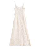 Vintage Fashion Beige Irregular Ruffled Hem Design Elegant A-line Spaghetti Strap Dress HZ1024