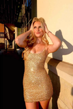 Vintage Golden Sheath Homecoming Dress Shiny Beaded Party Dress Short Cocktail Dress HZ1024