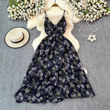 Boho Style V-neck Spaghetti Strap High-waisted Colorful Floral Dress HZ1024