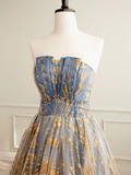 Vintage Sequin Beaded Strapless Ruffled Hem Design A-line Tulle Party Dress Homecoming Dress HZ1024