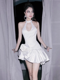 Simple Fashion White Halter Dress Design A-line Satin Party Dresses Homecoming Dresses, HZ1024