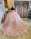 Beautiful Pink Sweetheart Applique Sweet 16 Quinceanera A-Line Tulle Floor-length Prom Dress Birthday Dress Evening Dress Ball Gown HZ1024