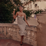 Cute Dot Pattern Sweetheart Spaghetti Strap Sheath Long Summer Dress Prom Dress Evening Dress HZ1024
