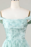 New Fashion Light Green Floral Design A-line Off-the-shoulder Homecoming Dress HZ1024