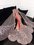 Gorgeous Shiny Beaded Exquisite Embroidery 3D Butterflies Mermaid Floor-length Evening Dress Prom Dresses HZ1024