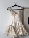Vintage Beige V-neck Spaghetti Strap Design Lace A-line Short Homecoming Dress HZ1024