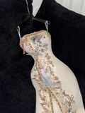 Sparkling Beige Beaded Sequined Design Elegant Mermaid Prom Dress Evening Dress HZ1024