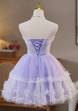 Vintage Violet Lace Design Elegant Mesh Sleeveless Strapless Homecoming Dress HZ1024