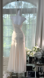 Shiny Ivory Sequined Sweetheart Spaghetti Strap Design Chiffon Prom Dress Evening Dress HZ1024