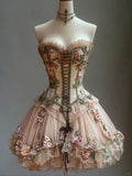 Retro Strapless Floral Design Lolita Princess Dress A-line Beaded Chiffon Party Dress Homecoming Dress HZ1024