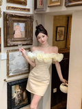 Fashion Light Yellow Sequin Off-the-shoulder Design A-line Strapless Homecoming Dress HZ1024