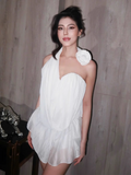 Fashion White 3D Flower Halter Dress Design A-line Party Dress Homecoming Dress HZ1024