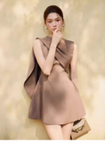 Elegant Light Brown Sleeveless Design A-line Satin Party Dress Homecoming Dress HZ1024