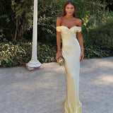 Enchanting Off-the-shoulder Satin Mermaid Floor-length Prom Dress Evening Dress HZ1024