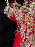 Retro Sparkling Beaded Sequin Mermaid Design Exquisite Embroidery Wedding Outfit Evening Dress Prom Dresses HZ1024