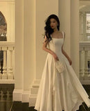 Vintage White Chiffon Long Prom Dress A-Line Ruffle Formal Dress HZ1024