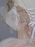Vintage Pink Glittering Beaded Sweetheart Tulle Sweet 16 Quinceanera A-Line Off-the-shoulder Evening Dress Long Ball Gown HZ1024