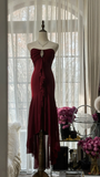Elegant Burgundy Strapless Gorgeous Beaded Chiffon Evening Dress Prom Dress HZ1024