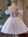 Vintage Light Purple Design A-line Off-the-shoulder Homecoming Dress HZ1024