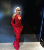 Enchanting Glittering Sequin Beaded Mermaid Halter-neck Prom Dress Party Dress Evening Dress HZ1024