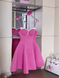 New Fashion Rose Pink Sweetheart Spaghetti Strap Design A-line Party Dresses Homecoming Dresses, HZ1024