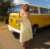 Simple Floral Spaghetti Strap Design A-line Split Women Dress HZ1024