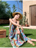 New Elegant Floral Design A-Line Beach Holiday Spaghetti Strap Dress HZ1024
