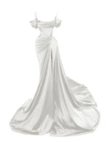 Elegant Mermaid Spaghetti Strap Prom Dress Pleated High Slit Evening Gown Party Dress Long Formal Dress HZ1024
