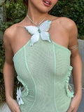 Charming Aqua Chiffon Butterfly Design Prom Dress Sheath Halter-neck Evening Dress Long Formal Dress HZ1024