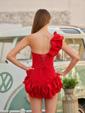 Vintage 3D Flowers Off-the-shoulder Design A-line Homecoming Dress HZ1024