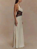 Charming Lace V-neck Prom Dress Sheath Halter-neck Evening Dress Long Formal Dress HZ1024