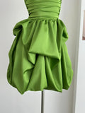 Simple Green Strapless Ruffled Hem Design A-line Mini Party Dress Homecoming Dress HZ1024