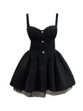 New Fashion Cinched Waist Design Black A-line Sleeveless Spaghetti Strap Dress HZ1024