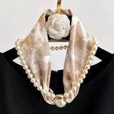 Simple Vintage Butterfly Pattern Design Magnetic Buckle Pearl Soft Silk Scarf HZ1024
