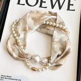 Simple Vintage Butterfly Pattern Design Magnetic Buckle Pearl Soft Silk Scarf HZ1024
