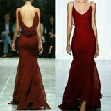 Vintage Burgundy Mermiad Applique Spaghetti Strap Long Prom Dress Evening Dress HZ1024