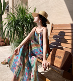 New Elegant Floral Design A-Line Beach Holiday Spaghetti Strap Dress HZ1024