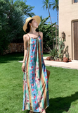 New Elegant Floral Design A-Line Beach Holiday Spaghetti Strap Dress HZ1024