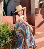 New Elegant Floral Design A-Line Beach Holiday Spaghetti Strap Dress HZ1024