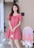 New Fashion Short Sleeves Rose Pink Design A-Line Dress HZ1024