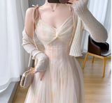 Vintage Simple Pink Plaid Elegant Design Short Sleeves Women Dress HZ1024