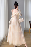 Vintage Simple Pink Plaid Elegant Design Short Sleeves Women Dress HZ1024